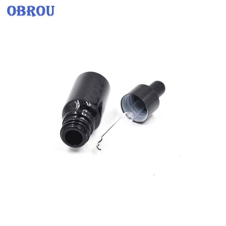 High quality black glass dropper bottle 30ml 10ml 15ml 50ml bottle with screw dropper cap