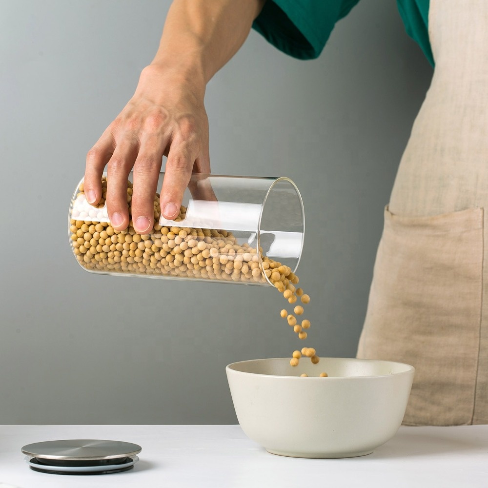 High quality borosilicate glass storage jar with stainless steel lid