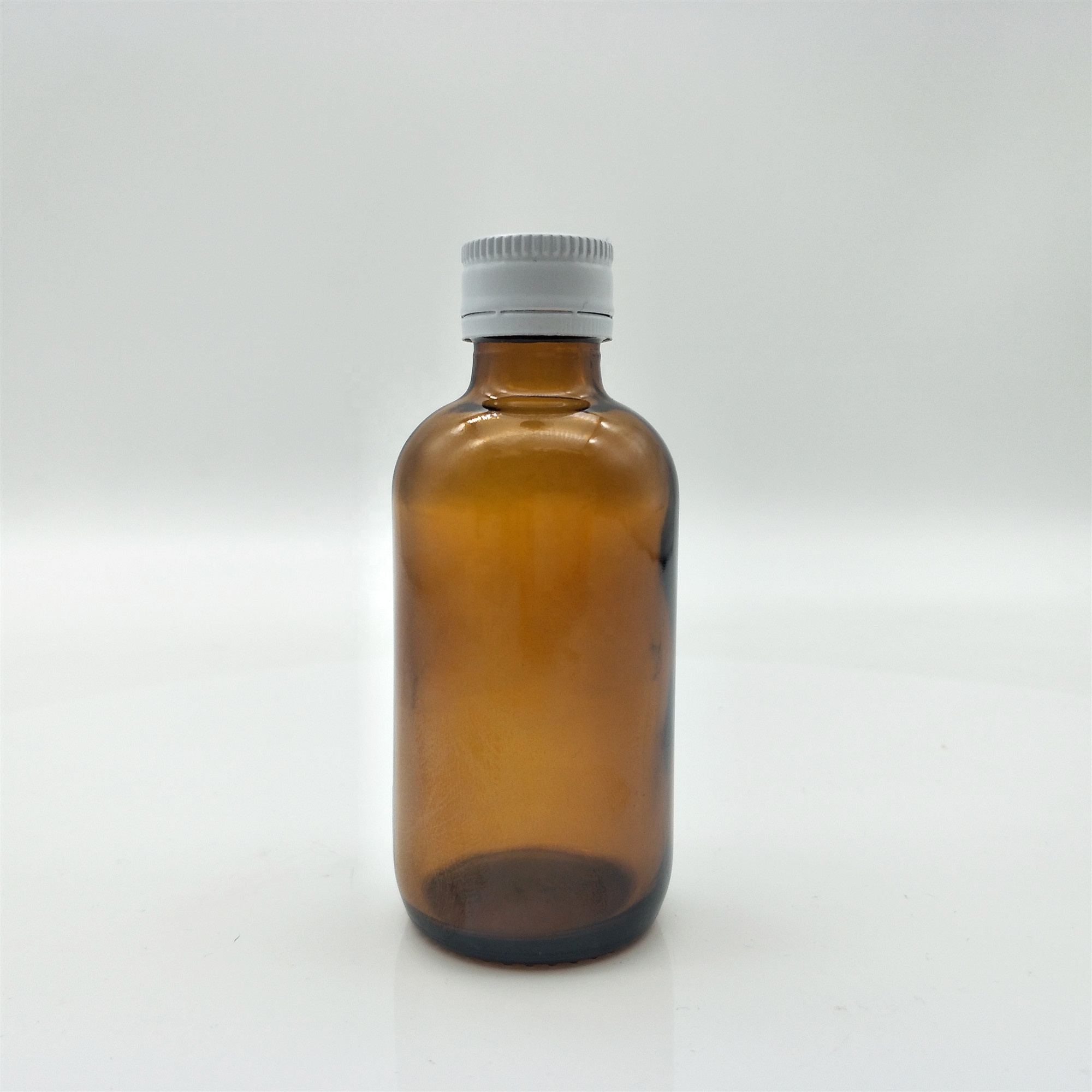 High quality boston round amber glass bottle tamper proof cap with aluminum ROPP caps