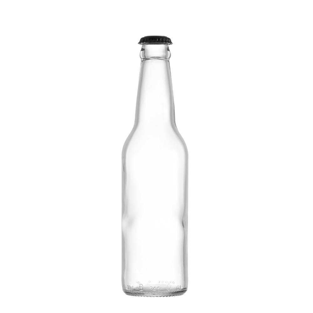 High quality brewery custom empty clear 330ml beer glass bottles drinking with crown
