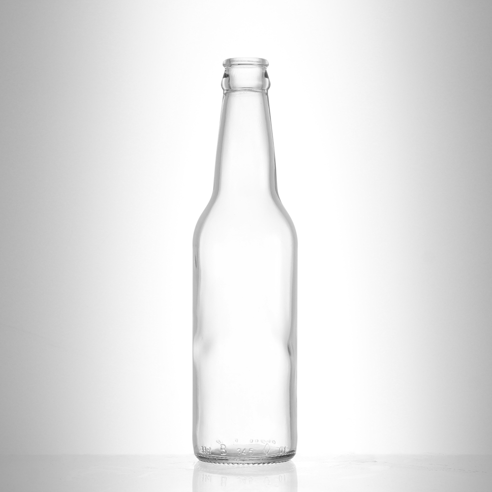High quality brewery custom empty clear 330ml beer glass bottles drinking with crown