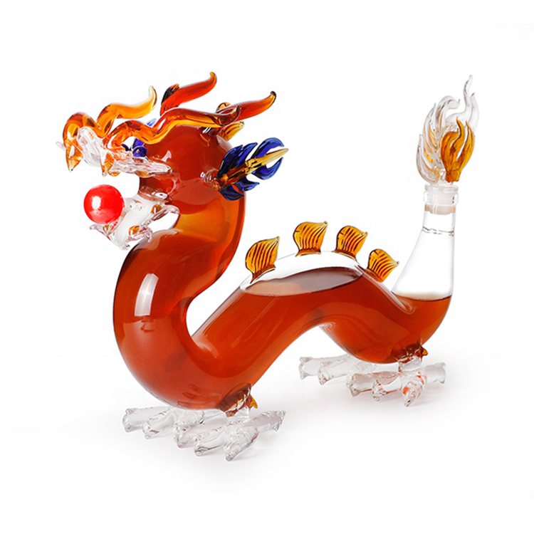 High quality cheap 1000ml dragon shape glass liquor bottle