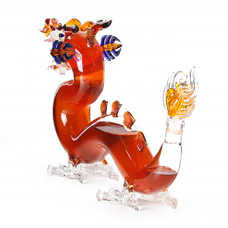 High quality cheap 1000ml dragon shape glass liquor bottle