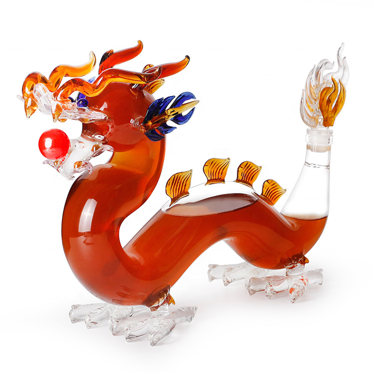 High quality cheap 1000ml dragon shape glass liquor bottle