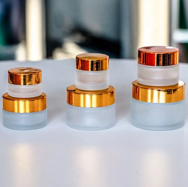 High quality clear 5g 10g 15g 30g glass cream jar with golden silver lid