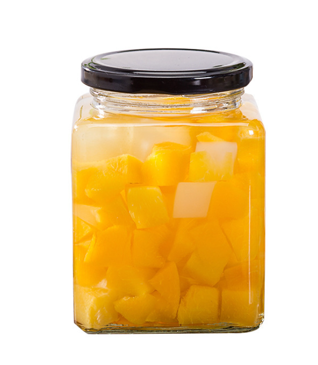 High quality clear Square glass jam jar honey jar storage jar food bottle with metal lid