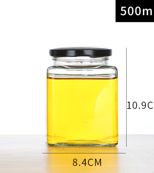 High quality clear Square glass jam jar honey jar storage jar food bottle with metal lid
