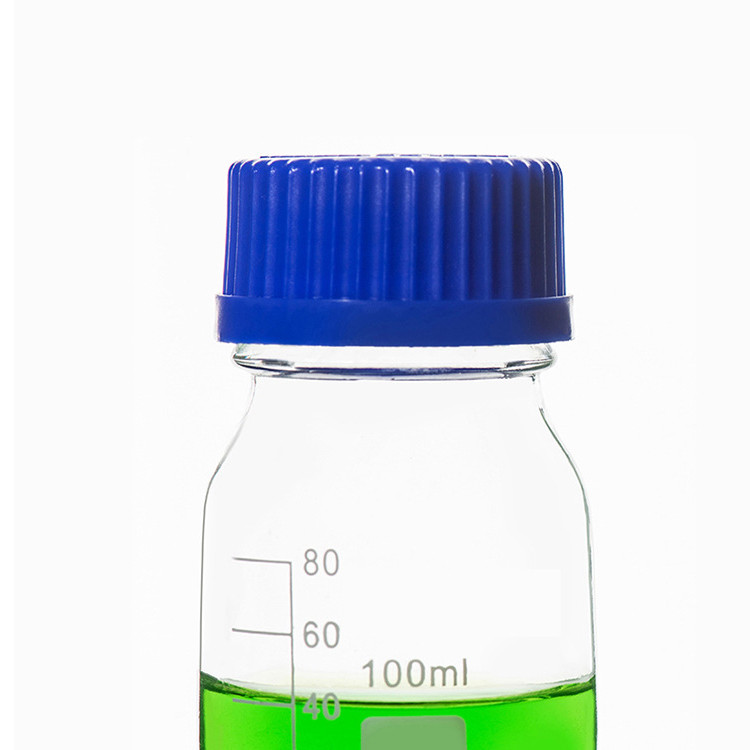 High quality clear borosilicate glass blue screw lid laboratory reagent bottle