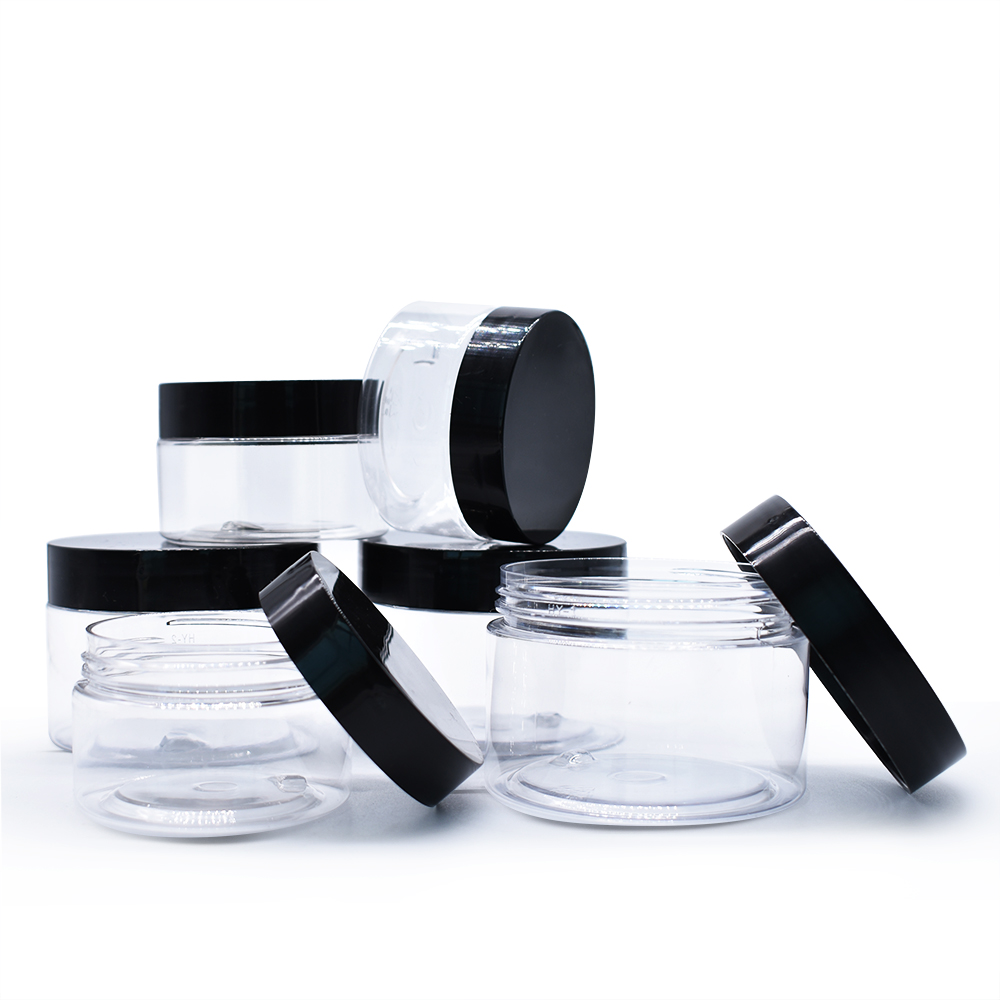 High quality clear cosmetic cream  jars  plastic jars with black lids