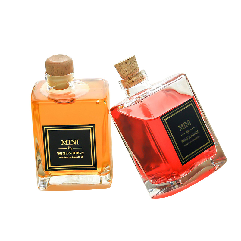 High quality clear square coffee glass bottle milk tea glass bottle beverage glass bottle with cork