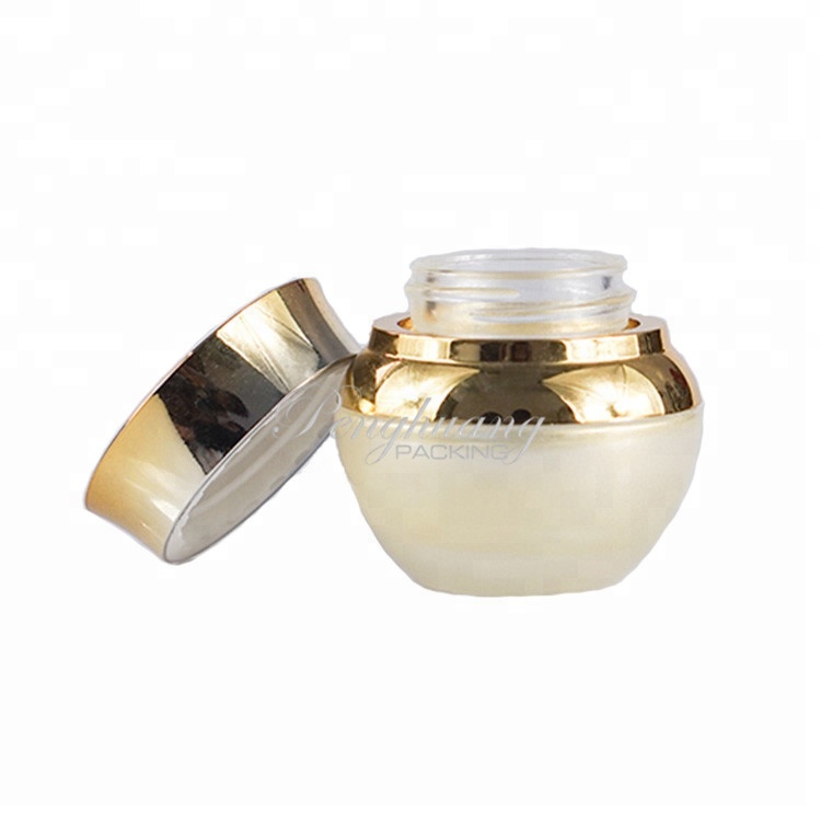 High quality color customized cosmetic frosted glass jar 20g face cream jars with uv golden cap