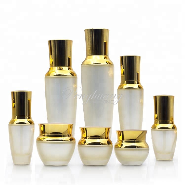 High quality color customized cosmetic frosted glass jar 20g face cream jars with uv golden cap