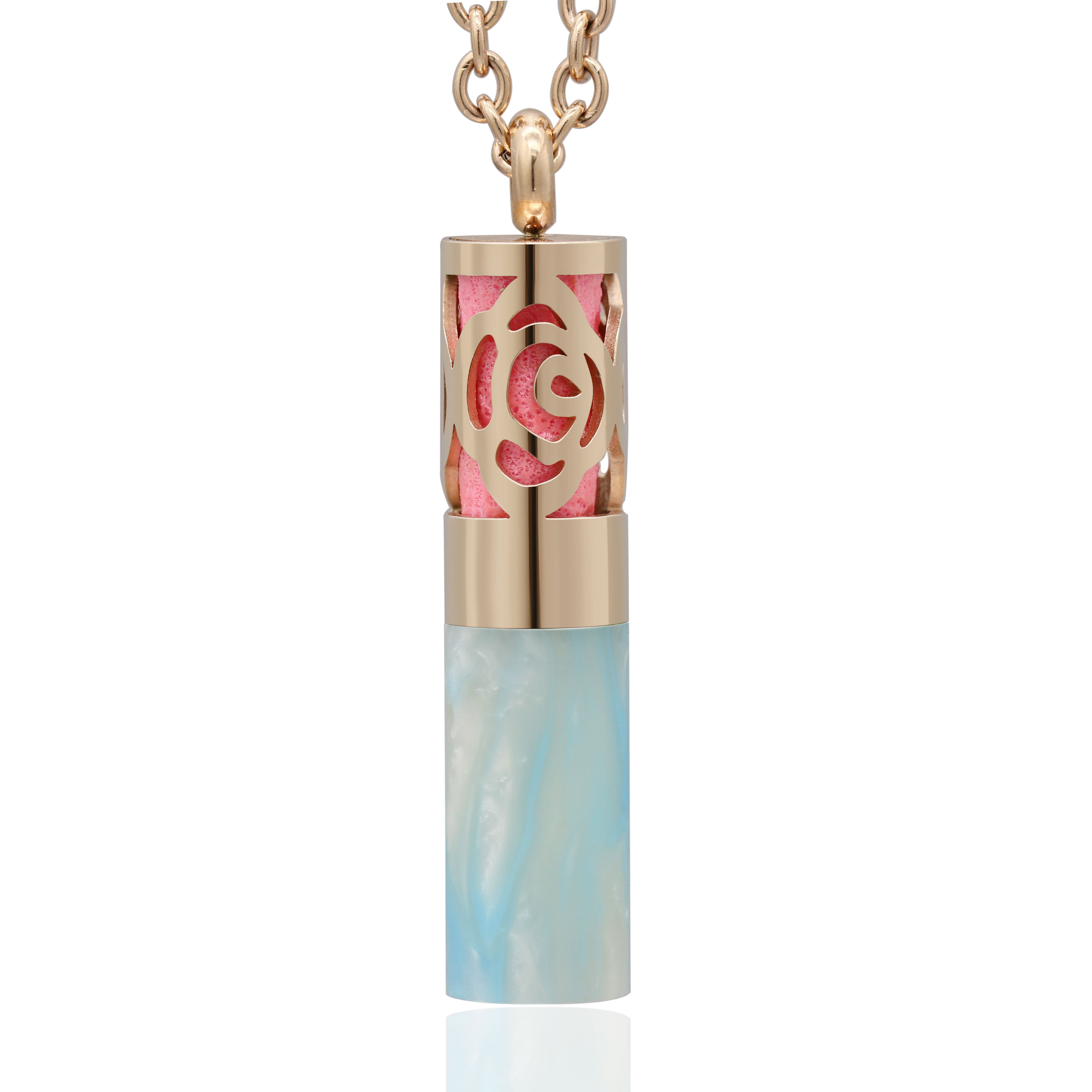 High quality coloured resin has chain perfume bottles.