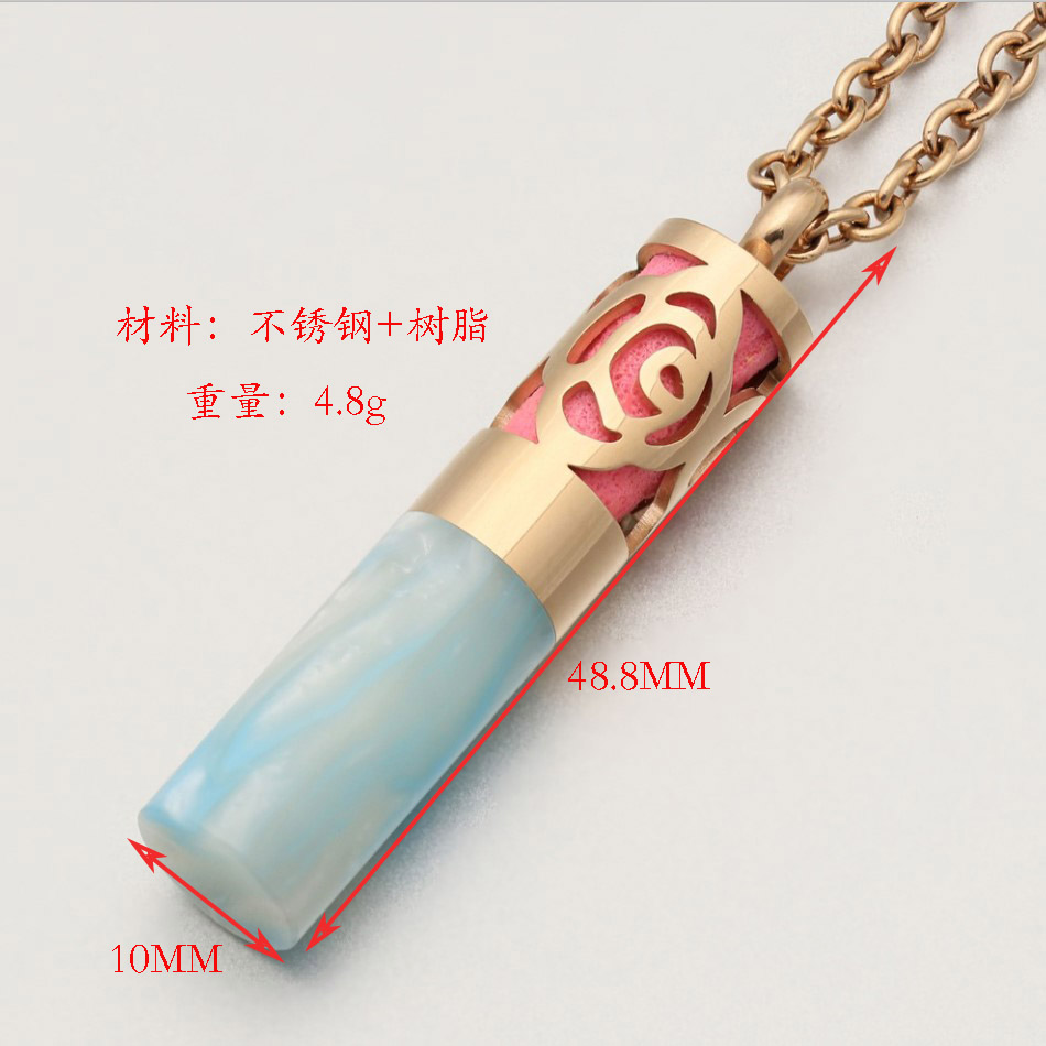 High quality coloured resin has chain perfume bottles.