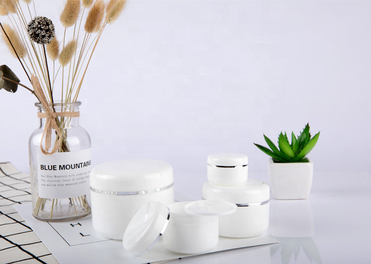 High quality cosmetic body lotion container cream jar with silver edge