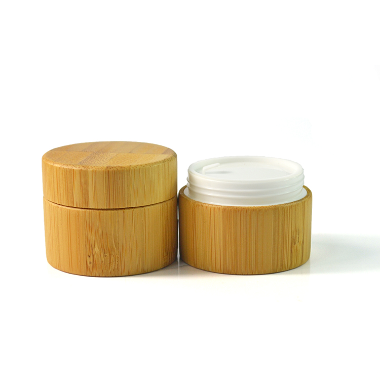 High quality cosmetic container 5g 15g 30g 50g 100g bamboo wood cosmetic plastic cream jar with bamboo lid