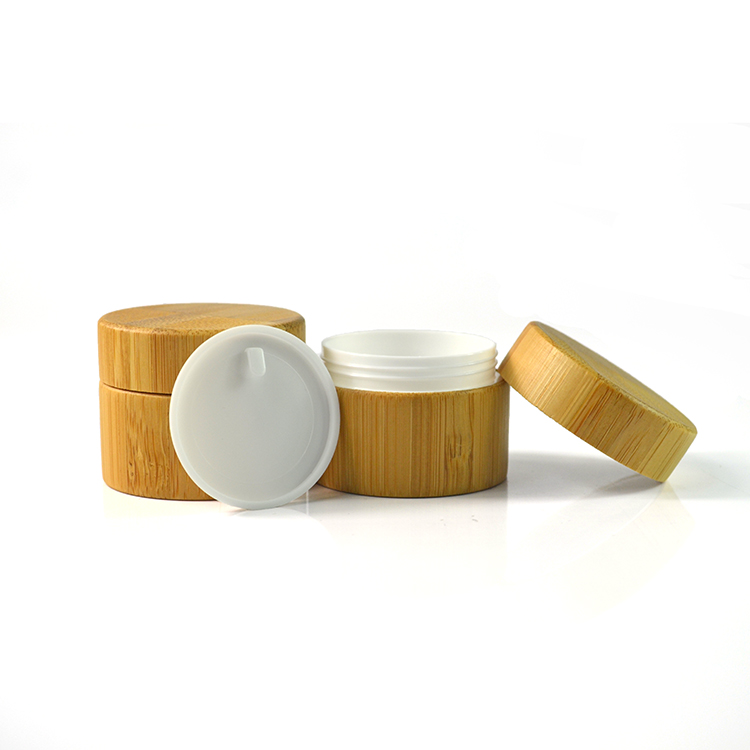 High quality cosmetic container 5g 15g 30g 50g 100g bamboo wood cosmetic plastic cream jar with bamboo lid