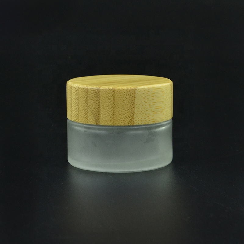 High quality cosmetic container frosted clear 5g 15g 30g 50g 100g glass cream jar with bamboo lid