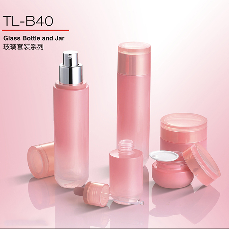 High quality cosmetic glass frosted glass bottle wholesale and jars color customized cosmetic empty packaging