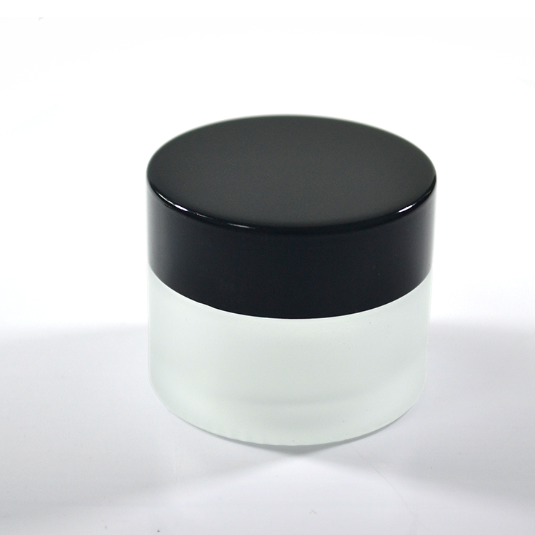 High quality cosmetic jar 30g 50g 100g frosted clear glass body glass cosmetic cream jar with aluminum black lid