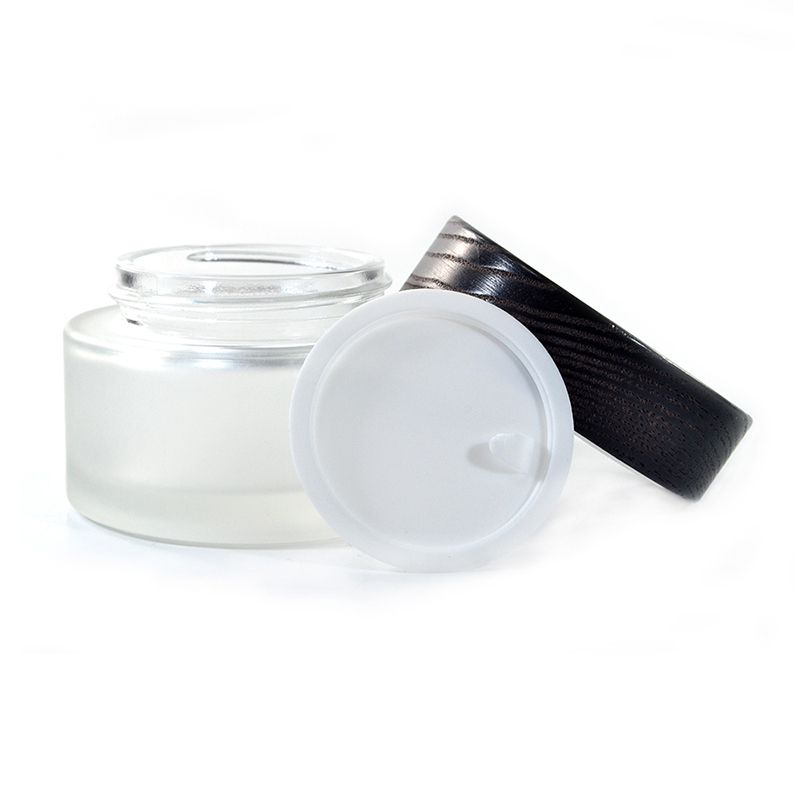 High quality cosmetic jar 30g 50g 100g frosted clear glass body glass cosmetic cream jar with bamboo lid