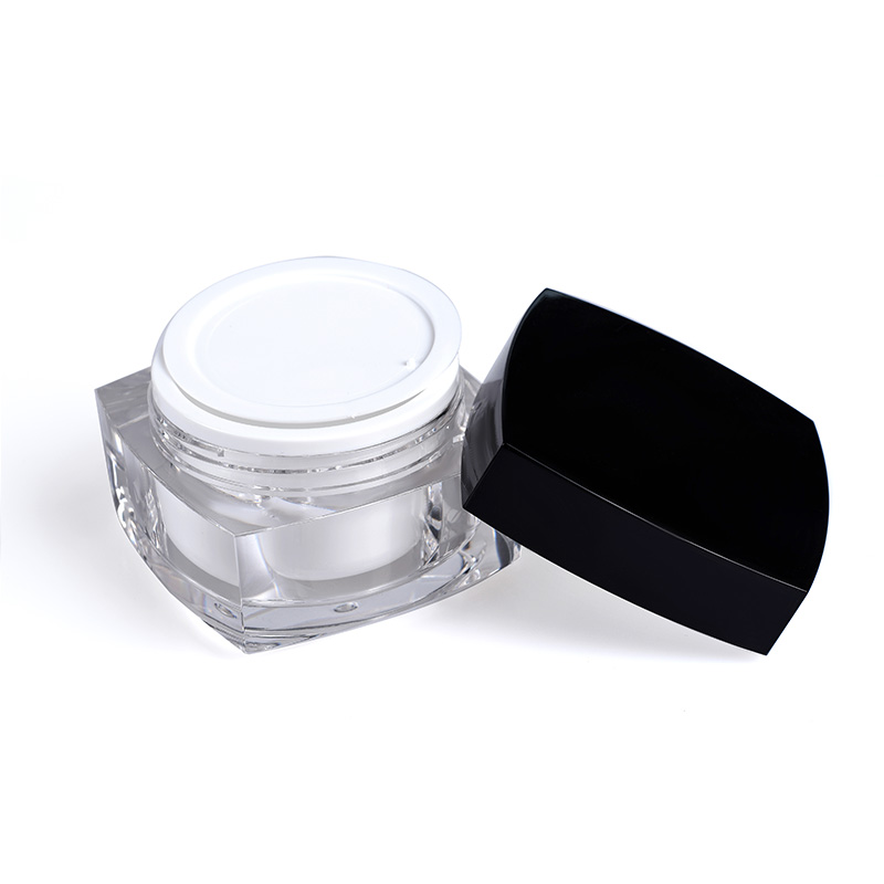 High quality cosmetic packaging empty 5g 10g 15g 30g 50g white black double wall square acrylic cream jar