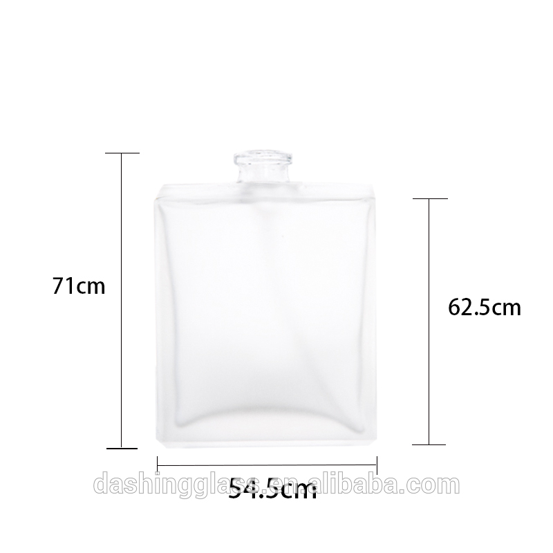 High quality custom made 50ml crimp top square empty clear frosted perfume glass bottle
