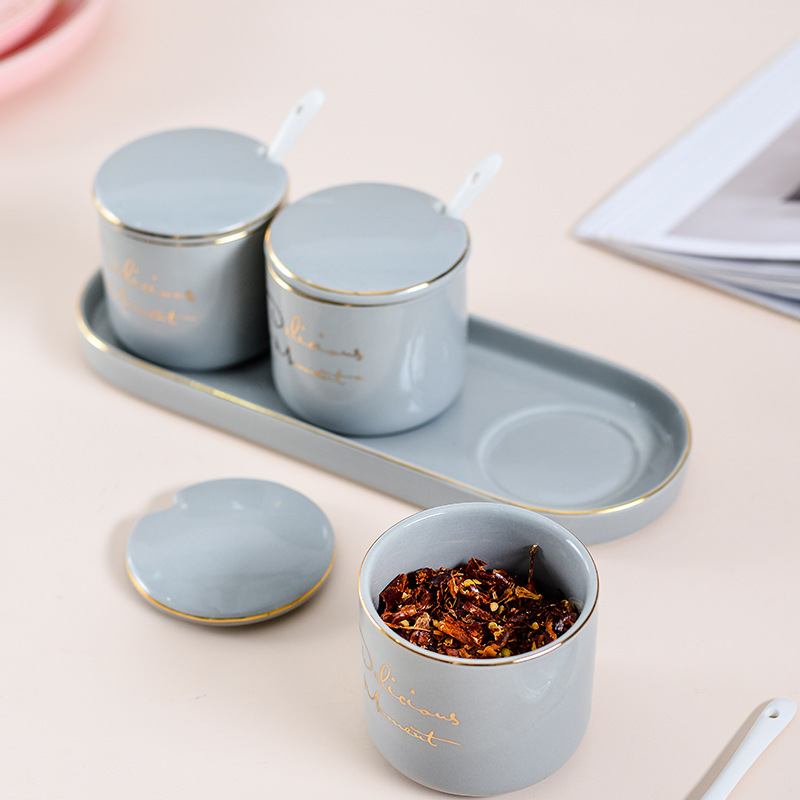 High quality durable kitchen supplie kitchenware ceramic seasoning jar set