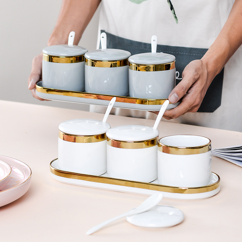 High quality durable kitchen supplie kitchenware ceramic seasoning jar set