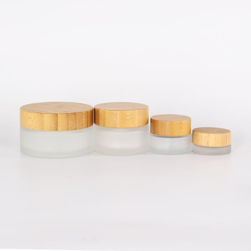 High quality eco-friendly clear frosted glass jar with bamboo wood lid for body cream