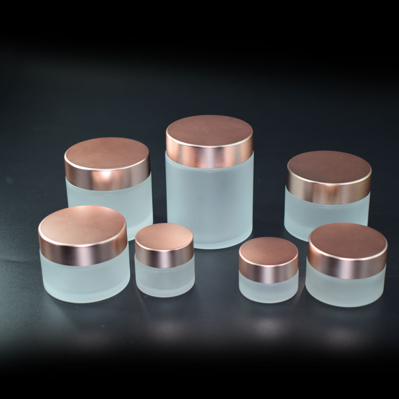 High quality empty 30g 50g 100g cosmetic matt jar glass cream jar with rose gold lid