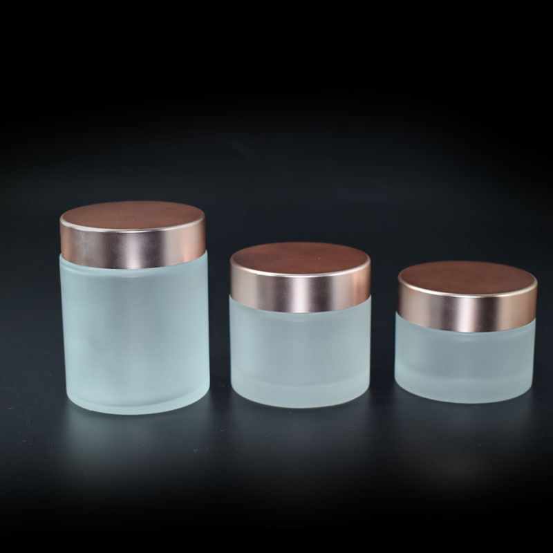 High quality empty 30g 50g 100g cosmetic matt jar glass cream jar with rose gold lid
