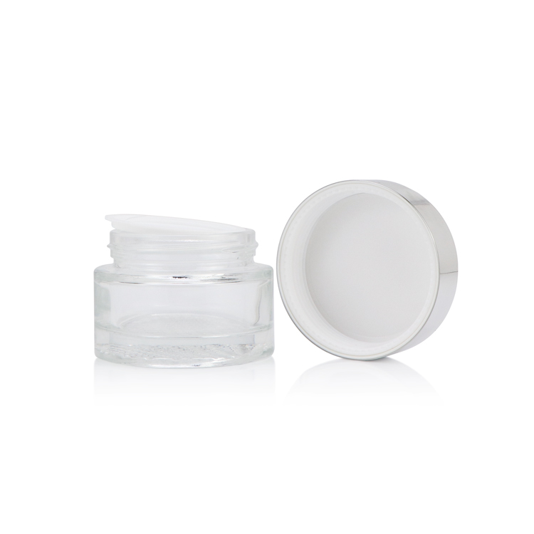 High quality empty 50g custom clear makeup cream container glass jars skincare for cosmetic packaging