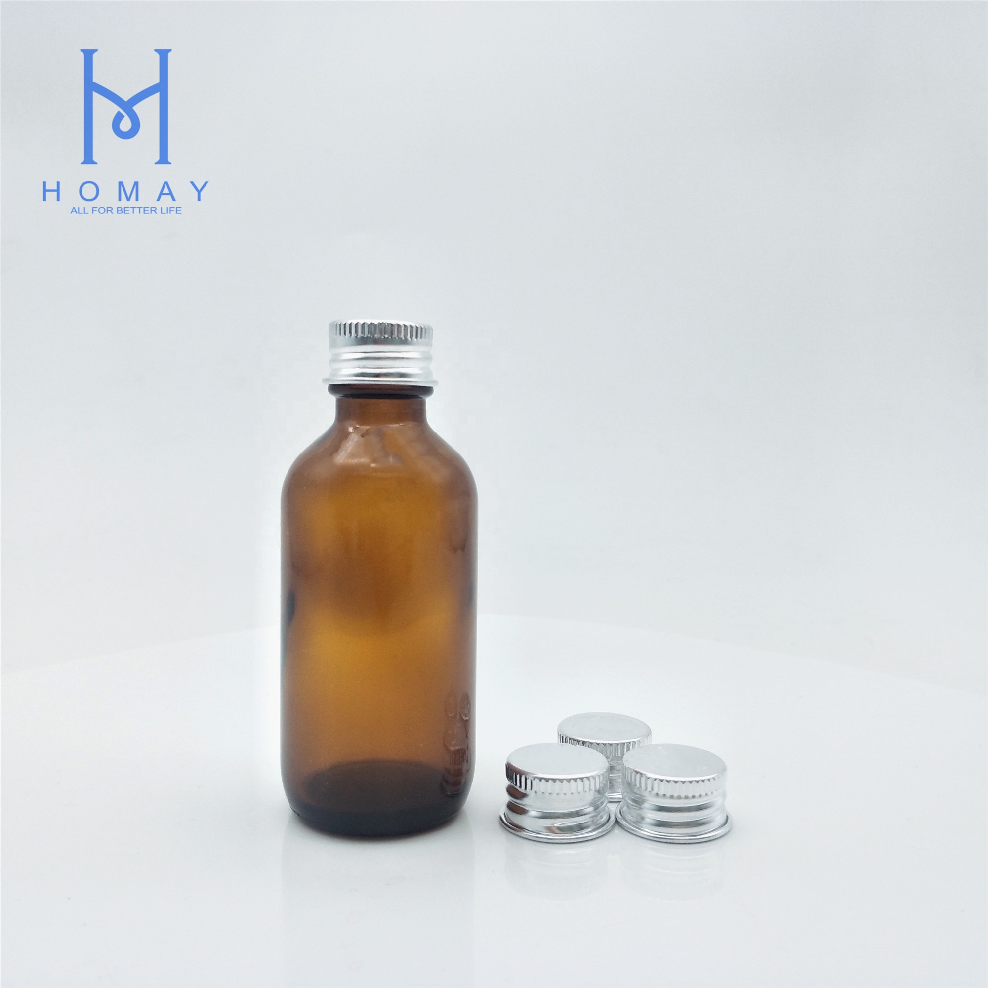 High quality empty 60ml/2oz Amber boston round glass bottle for medical/juice G.P.I.Finish