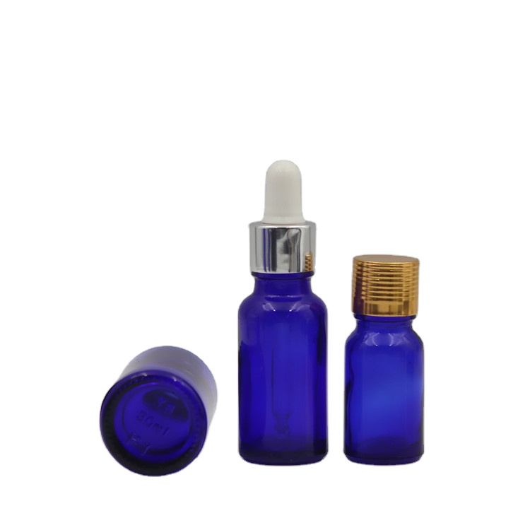 High quality empty cosmetic 5ml 10ml 30ml 50ml blue essential oil glass bottle with dropper