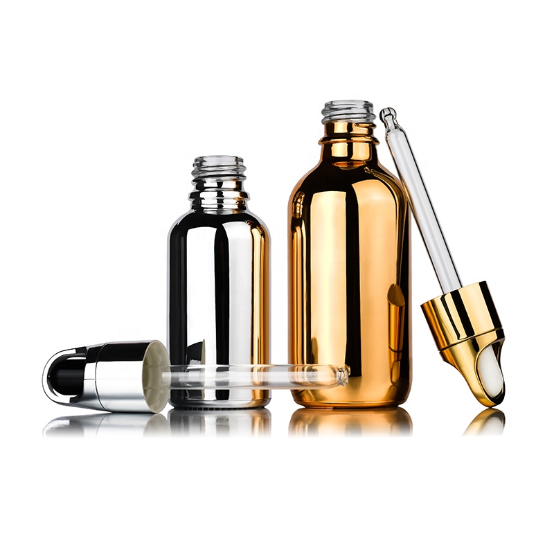 High quality empty hair oil 15ml 1/2oz 30ml 1oz 60ml 2oz UV gold silver coating glass dropper bottle