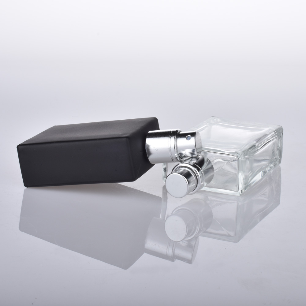 High quality empty refillable 30ml square clear matte black glass perfume bottle wholesale