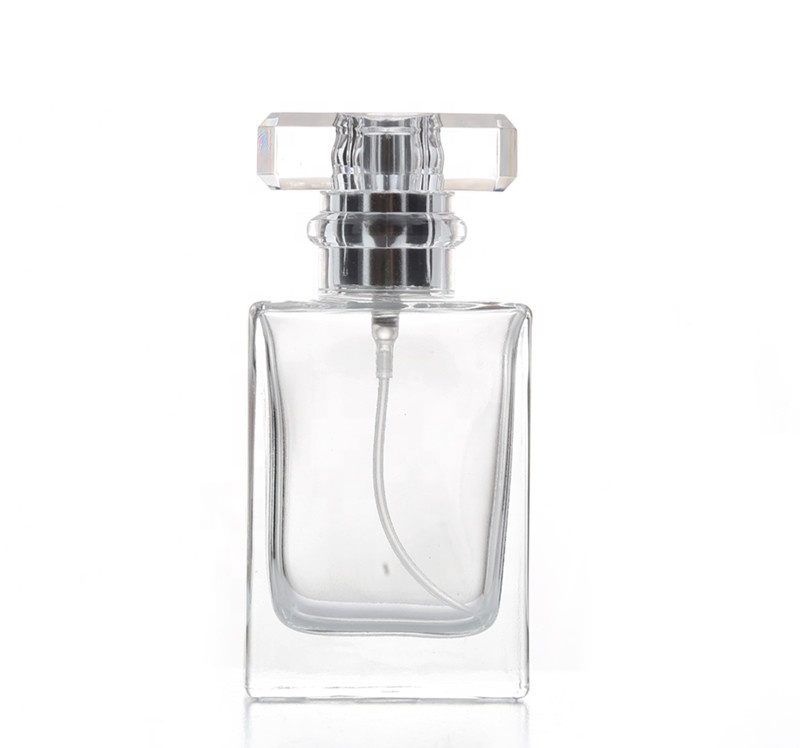 High quality empty refillable 30ml square clear matte black glass perfume bottle wholesale