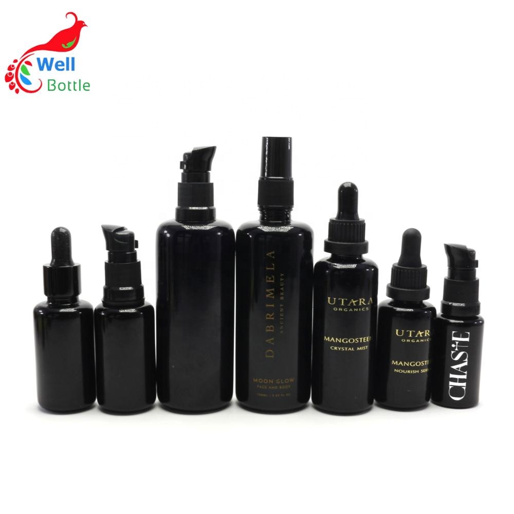 High quality essential oil black glass dark violet dropper bottles for CBD oil VJ-0143RL