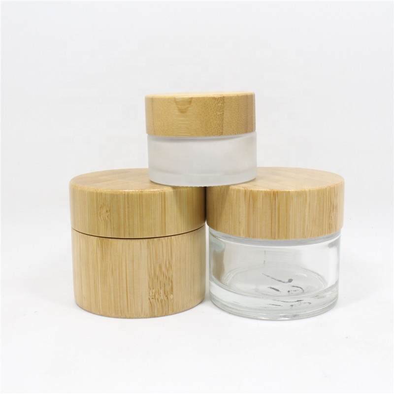 High quality face cream container 5g 10g 20g 30g 50g 100g glass cosmetic cream jar with bamboo wooden lid