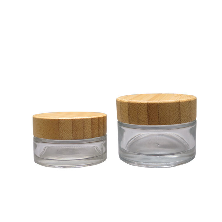 High quality face cream container 5g 10g 20g 30g 50g 100g glass cosmetic cream jar with bamboo wooden lid
