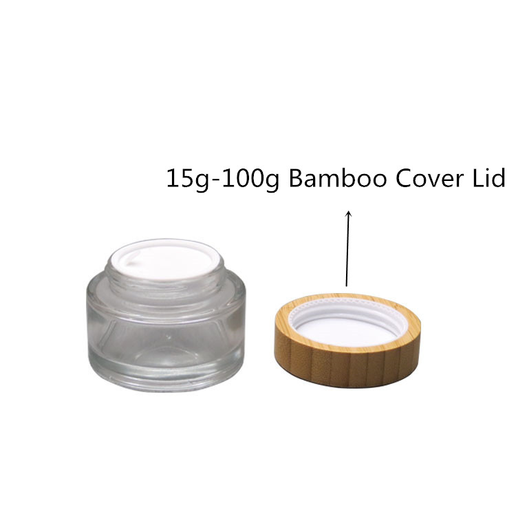 High quality face cream container 5g 10g 20g 30g 50g 100g glass cosmetic cream jar with bamboo wooden lid