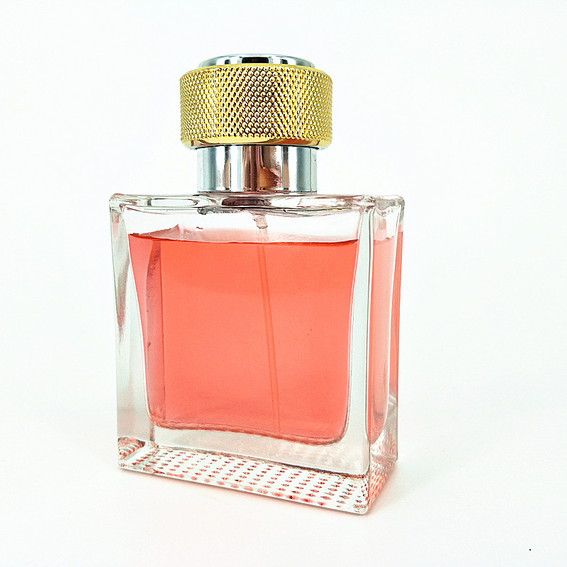 High quality flat square 50ml perfume glass bottle with metal cap
