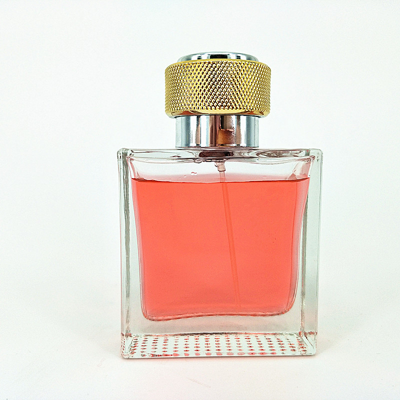 High quality flat square 50ml perfume glass bottle with metal cap