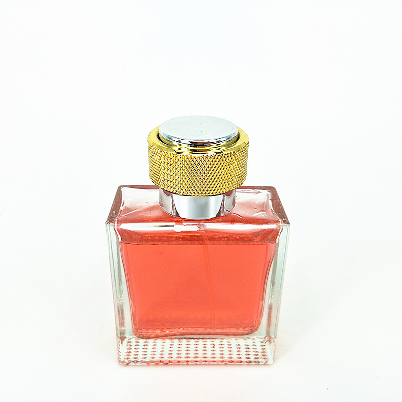 High quality flat square 50ml perfume glass bottle with metal cap