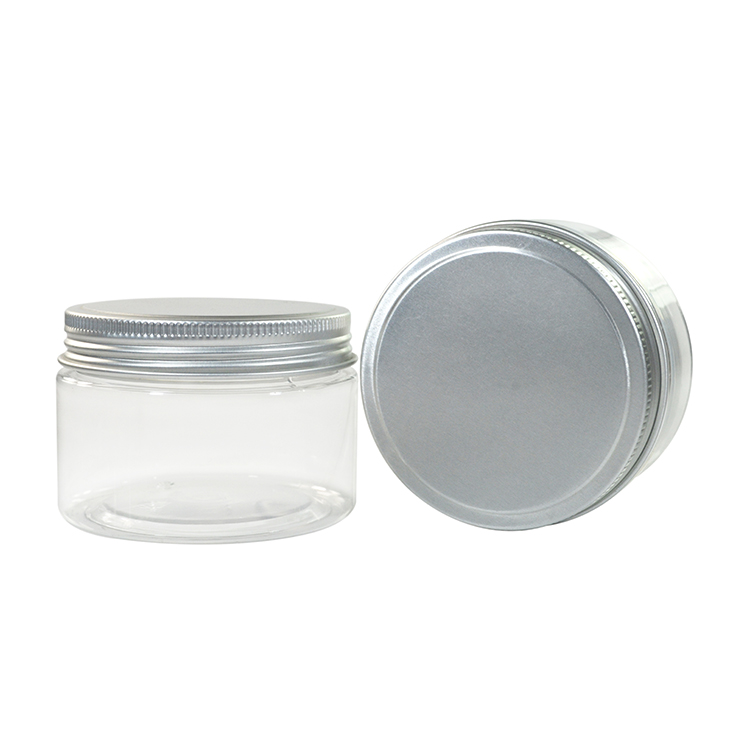 High quality food grade 30g 50g 100g 250g 500g clear pet plastic cosmetic jar with aluminum lid