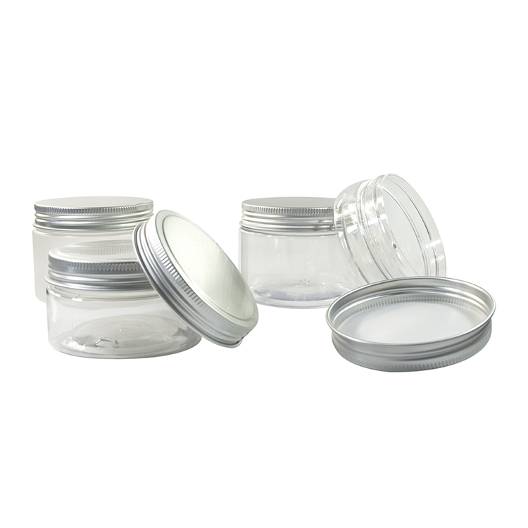 High quality food grade 30g 50g 100g 250g 500g clear pet plastic cosmetic jar with aluminum lid