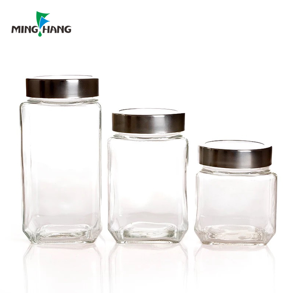 High quality food storage glass jars for canning preserve with metal screw top lid wholesale