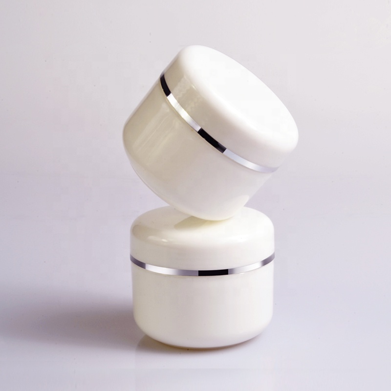 High quality free sample cosmetic body lotion container 20g 50g 100g 250g white plastic face cream jar with silver edge