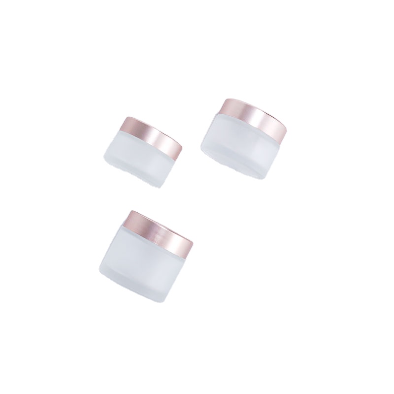 High quality frosted glass round cream container jars with rose gold lid